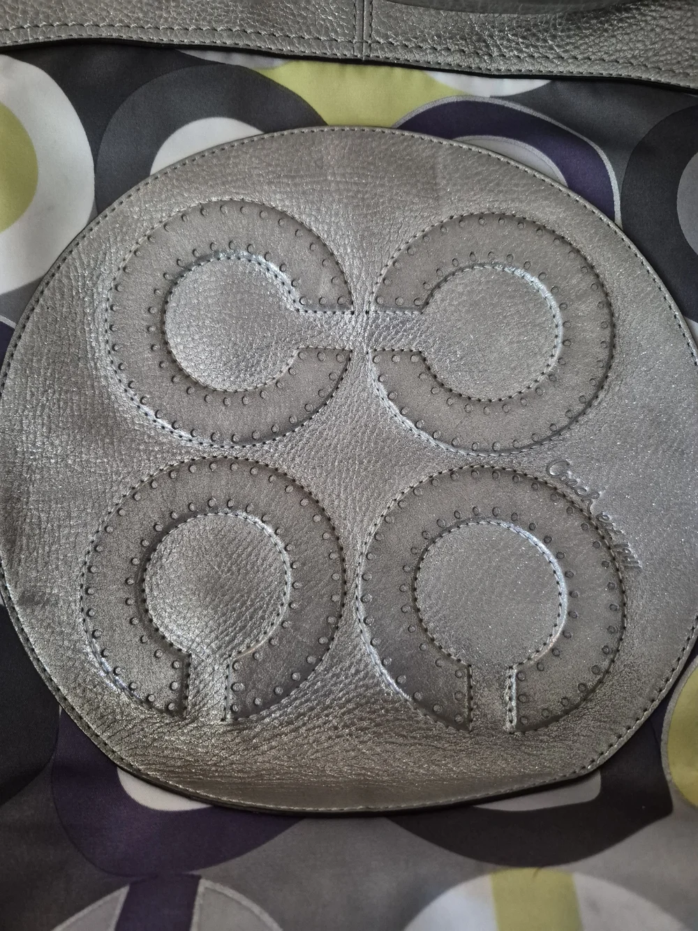 Coach Metallic Silver Tote with Patterned Panel